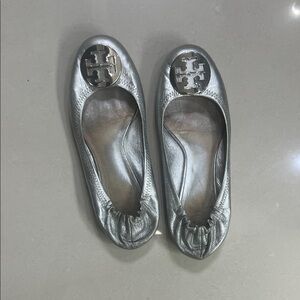 Tory Burch Metallic Silver Flats